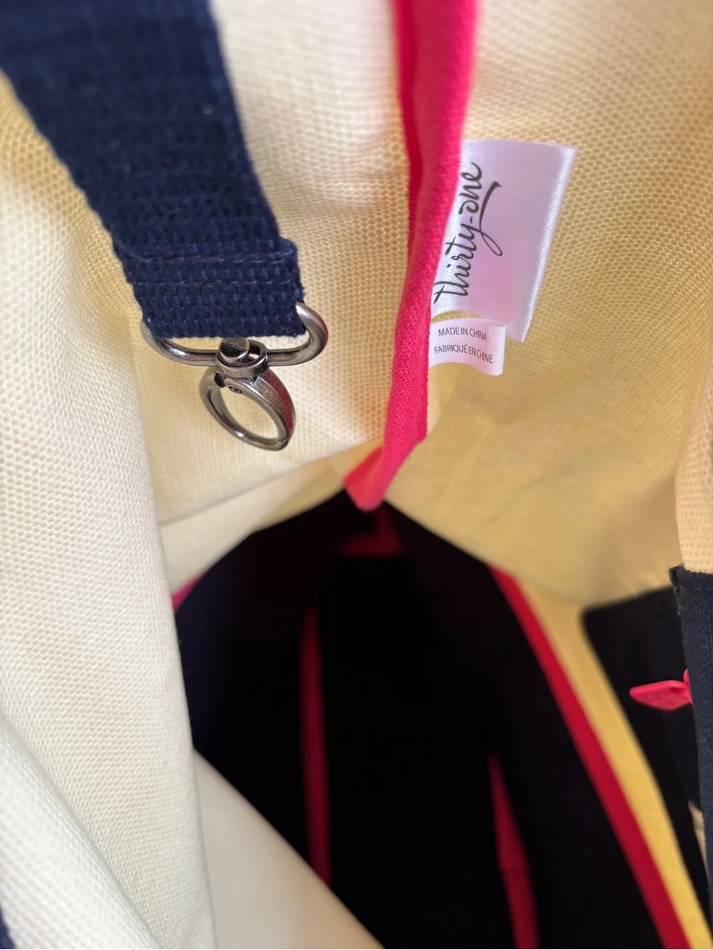 Thirty-One Canvas Crew Two-Tone Navy and Cream Shoulder Bag